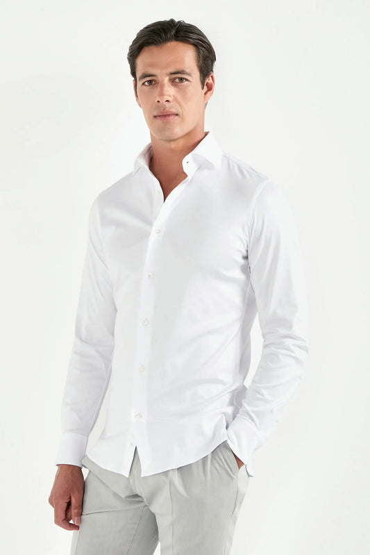 White mercerised cotton shirt - Made in Italy