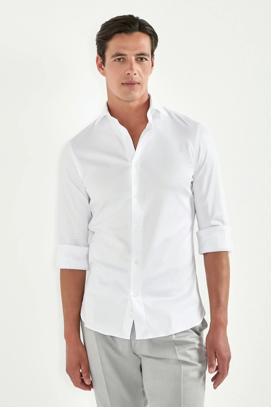 White mercerised cotton shirt - Made in Italy