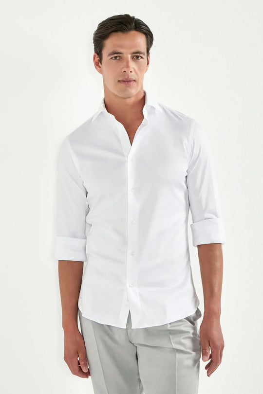 White mercerised cotton shirt - Made in Italy