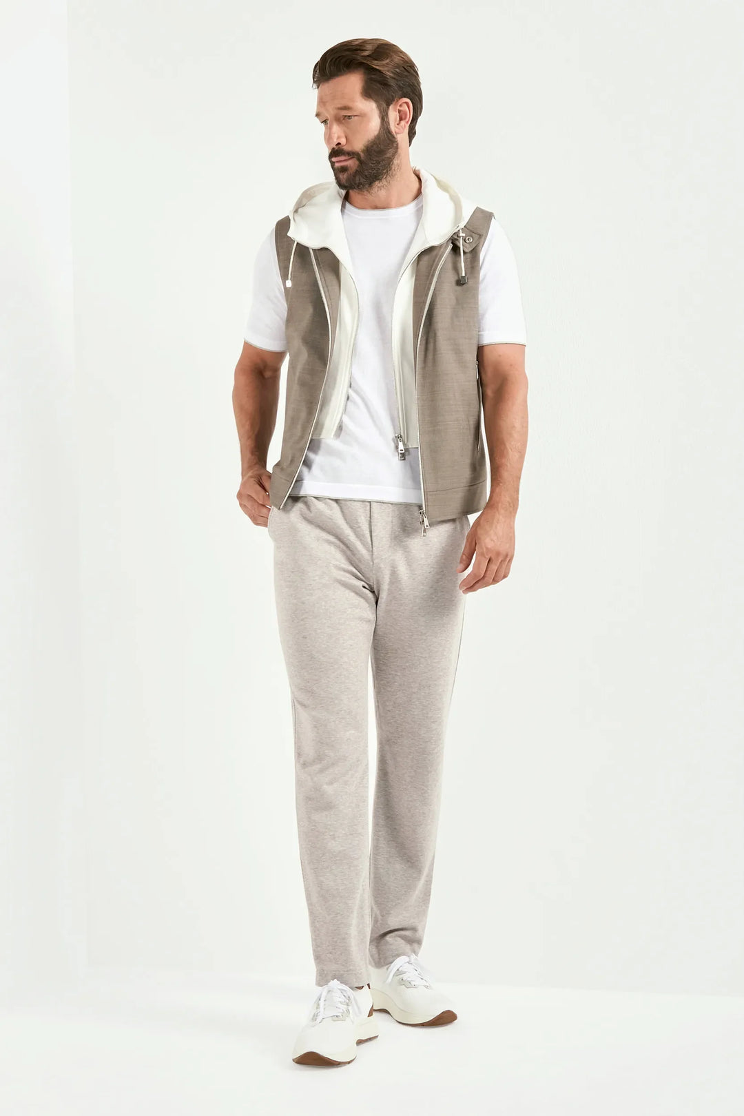 Tobacco hooded vest - Made in Italy