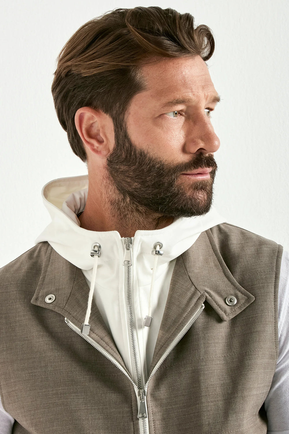 Tobacco hooded vest - Made in Italy