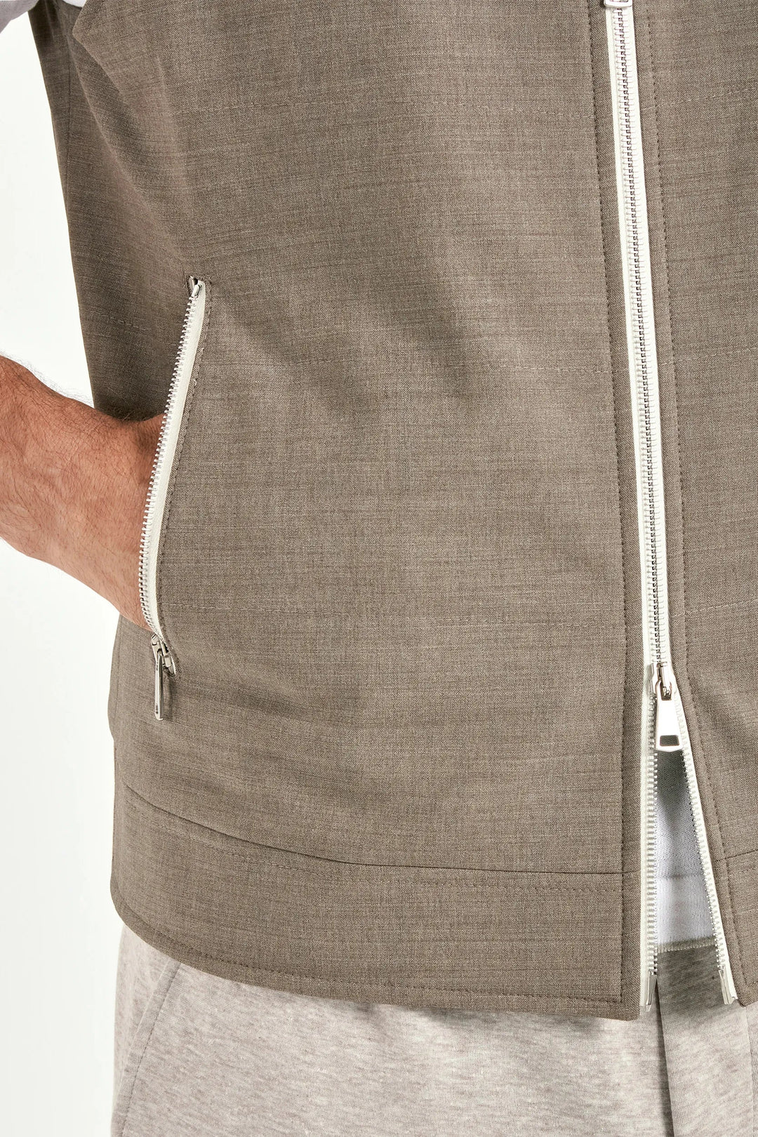 Tobacco hooded vest - Made in Italy