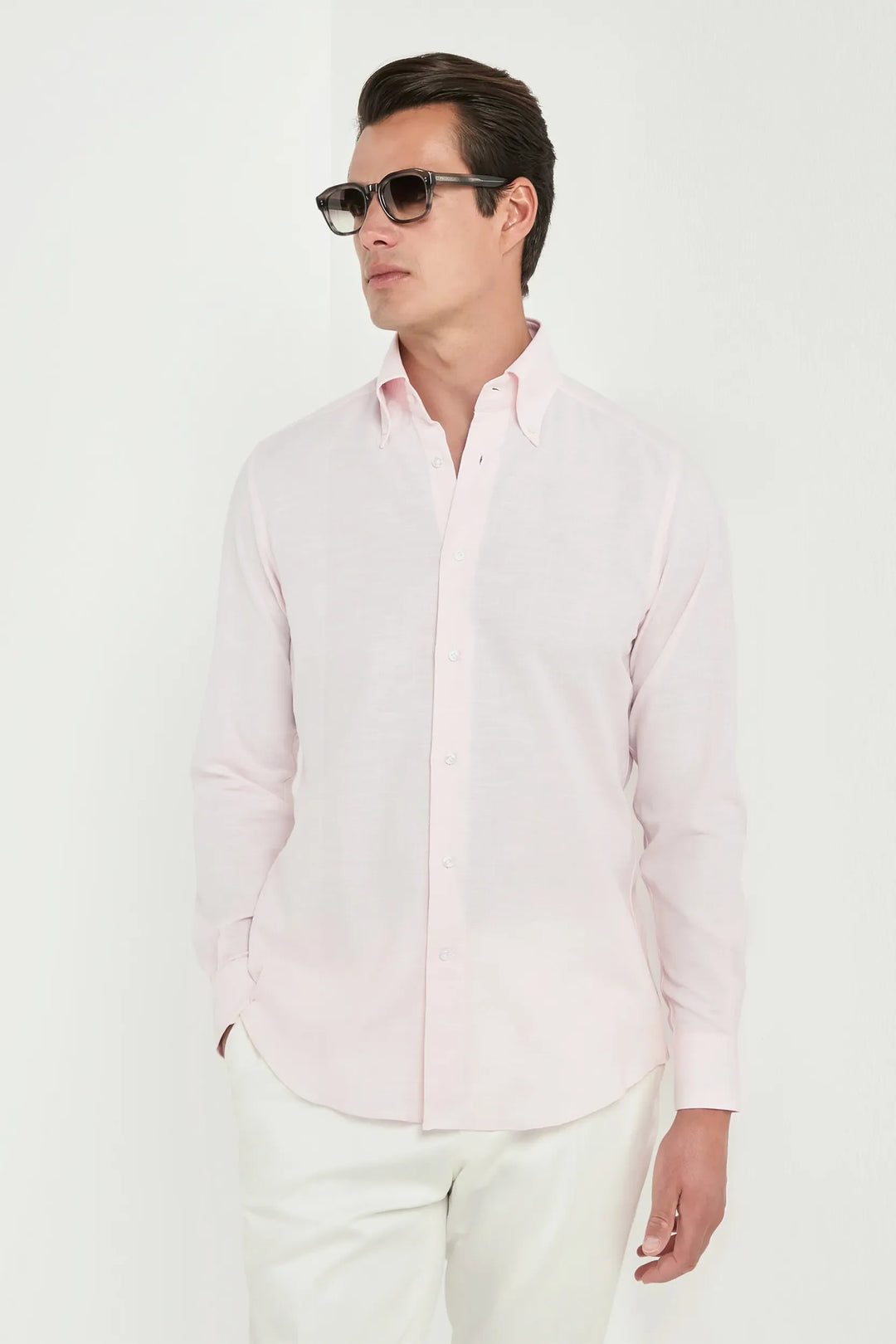 Pink chambray button down shirt - Made in Italy