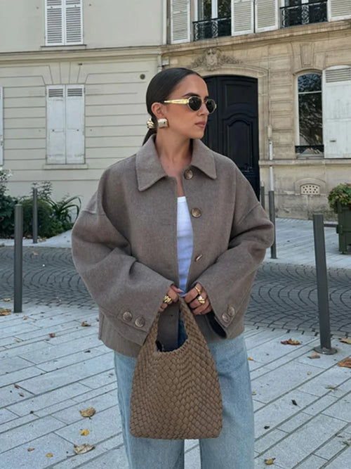 Hélené | Veste Oversized Femme en Mélange de Laine – Classique & Chaud