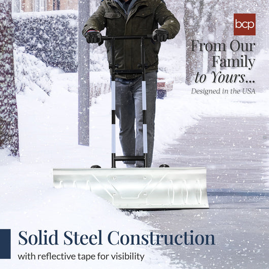 2-Wheel Snow Pusher w/ Adjustable Handle, Reflective Tape - 36in