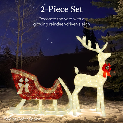 Lighted Christmas Reindeer & Sleigh Outdoor Decor Set w/ LED Lights
