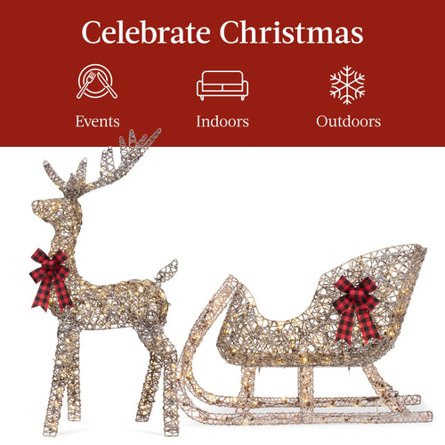 Lighted Christmas Reindeer & Sleigh Outdoor Decor Set w/ LED Lights