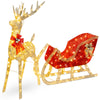 XL Lighted Christmas Reindeer & Sleigh Outdoor Decor Set w/ LED Lights