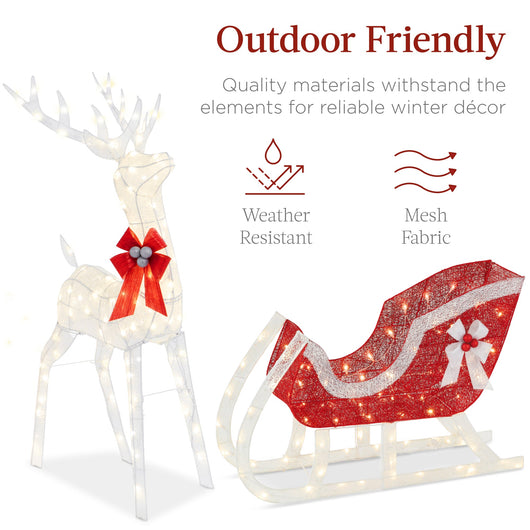 XL Lighted Christmas Reindeer & Sleigh Outdoor Decor Set w/ LED Lights