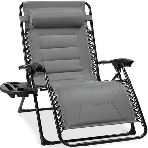 Oversized Padded Zero Gravity Chair, Folding Recliner w/ Headrest, Side Tray