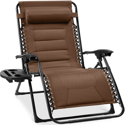 Oversized Padded Zero Gravity Chair, Folding Recliner w/ Headrest, Side Tray