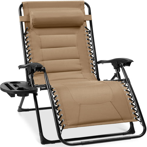 Oversized Padded Zero Gravity Chair, Folding Recliner w/ Headrest, Side Tray