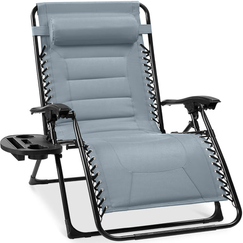 Oversized Padded Zero Gravity Chair, Folding Recliner w/ Headrest, Side Tray