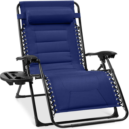 Oversized Padded Zero Gravity Chair, Folding Recliner w/ Headrest, Side Tray