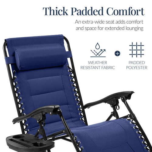 Oversized Padded Zero Gravity Chair, Folding Recliner w/ Headrest, Side Tray