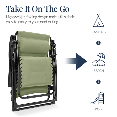 Oversized Padded Zero Gravity Chair, Folding Recliner w/ Headrest, Side Tray