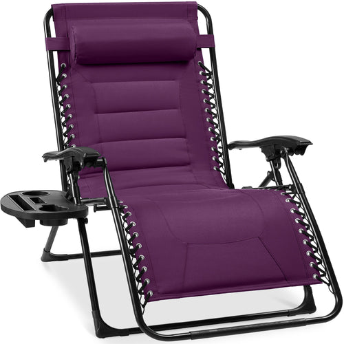 Oversized Padded Zero Gravity Chair, Folding Recliner w/ Headrest, Side Tray