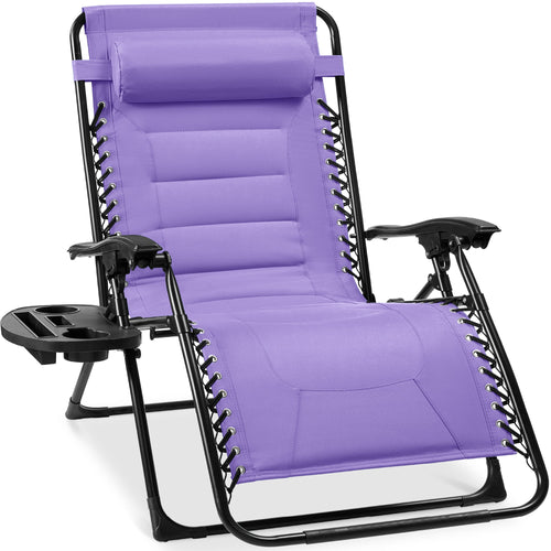 Oversized Padded Zero Gravity Chair, Folding Recliner w/ Headrest, Side Tray