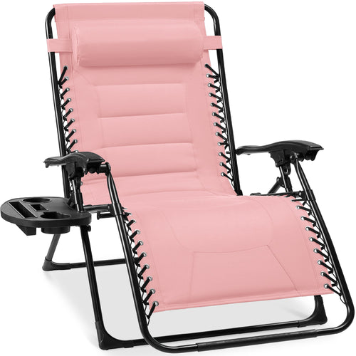 Oversized Padded Zero Gravity Chair, Folding Recliner w/ Headrest, Side Tray
