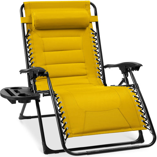 Oversized Padded Zero Gravity Chair, Folding Recliner w/ Headrest, Side Tray