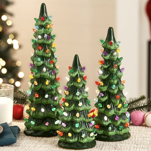 Best Choice Products Set of 3 XL Pre-Lit Ceramic Tabletop Christmas Trees