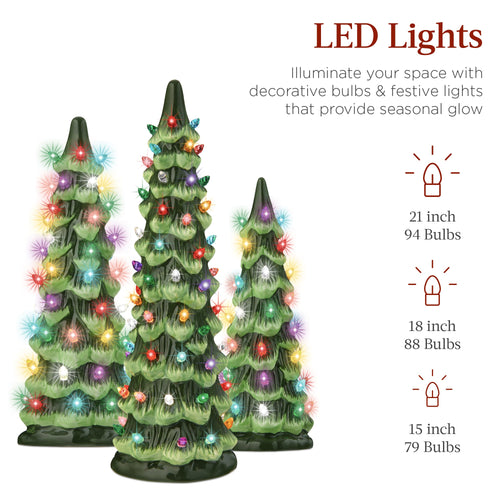 Best Choice Products Set of 3 XL Pre-Lit Ceramic Tabletop Christmas Trees