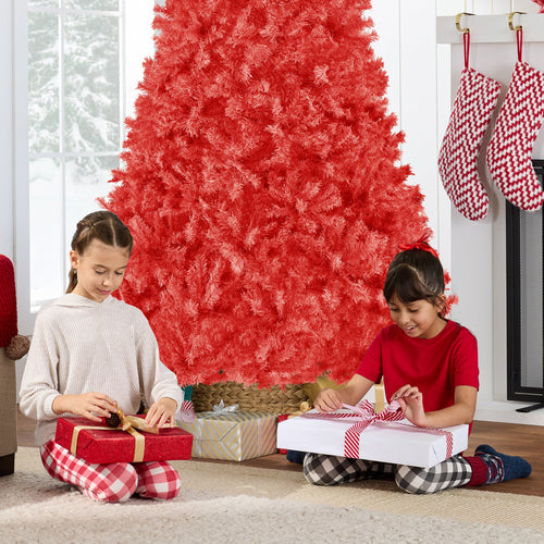 Artificial Red Christmas Tree, Unlit Pine Design w/Easy Assembly