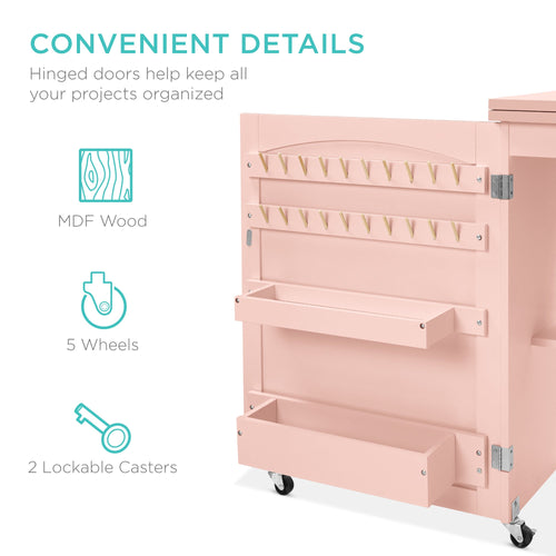 Folding Sewing Table Multipurpose Craft Station & Side Table w/ Wheels