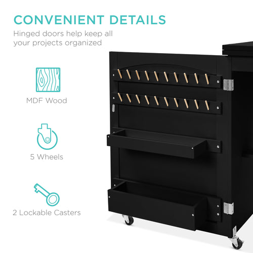 Folding Sewing Table Multipurpose Craft Station & Side Table w/ Wheels