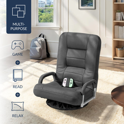 Gaming Floor Chair w/ 360-Degree Swivel, Armrest, Adjustable Backrest