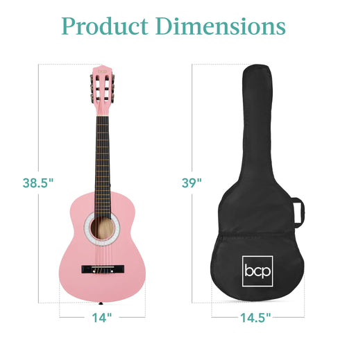 Beginner Acoustic Guitar Set w/ Case, Strap, Extra Strings - 38in