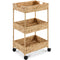 3-Tier Water Hyacinth Rolling Utility Cart w/ Weaved Baskets  Natural