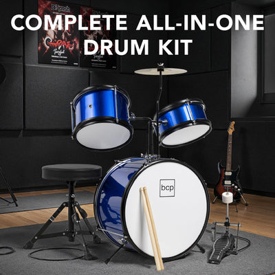Kids Beginner 3-Piece Drum, Musical Instrument Set w/ Sticks, Stool, Pedal