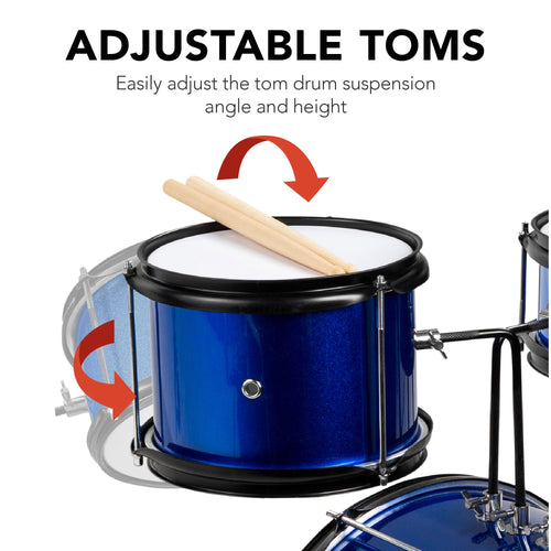 Kids Beginner 3-Piece Drum, Musical Instrument Set w/ Sticks, Stool, Pedal