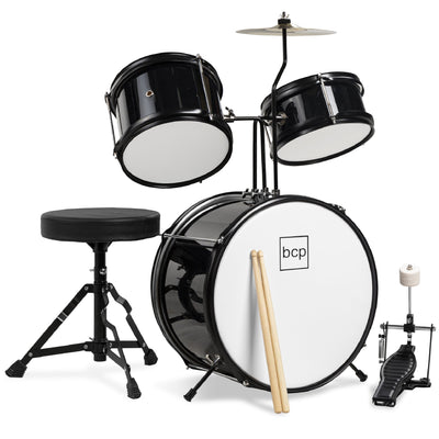 Kids Beginner 3-Piece Drum, Musical Instrument Set w/ Sticks, Stool, Pedal