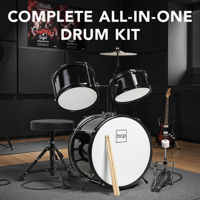 Kids Beginner 3-Piece Drum, Musical Instrument Set w/ Sticks, Stool, Pedal