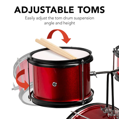 Kids Beginner 3-Piece Drum, Musical Instrument Set w/ Sticks, Stool, Pedal