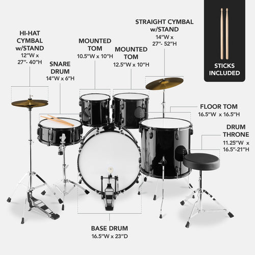 5-Piece Full Size Drum Set For Adults