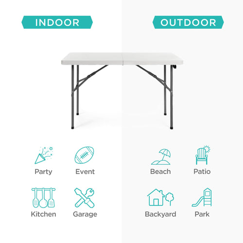 Portable Folding Plastic Dining Table w/ Handle, Lock - 4ft