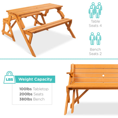 2-in-1 Outdoor Interchangeable Wooden Picnic Table/Garden Bench