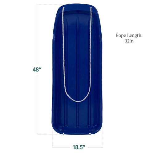 48in Kids Toboggan Snow Sled Board w/ Pull Rope, Curved Edges