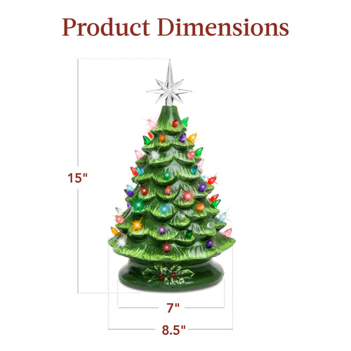 Pre-Lit Ceramic Tabletop Christmas Tree with Lights- 15in