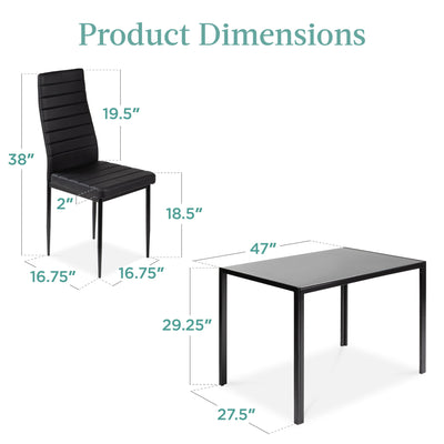 5-Piece Dining Table Set w/ Glass Top, Leather Chairs
