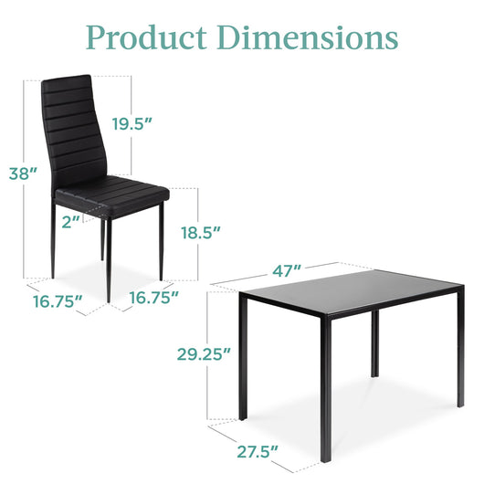 5-Piece Dining Table Set w/ Glass Top, Leather Chairs