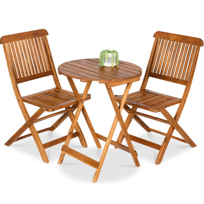 3-Piece Acacia Wood Bistro Set w/ Folding Table, 2 Chairs