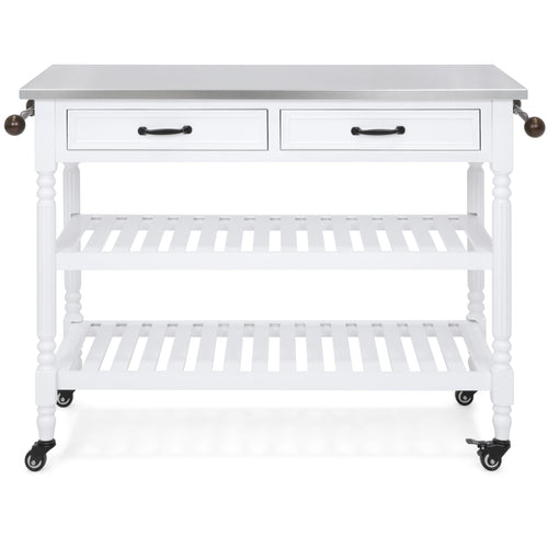 Kitchen Island Storage & Bar Cart w/ Stainless Steel Top