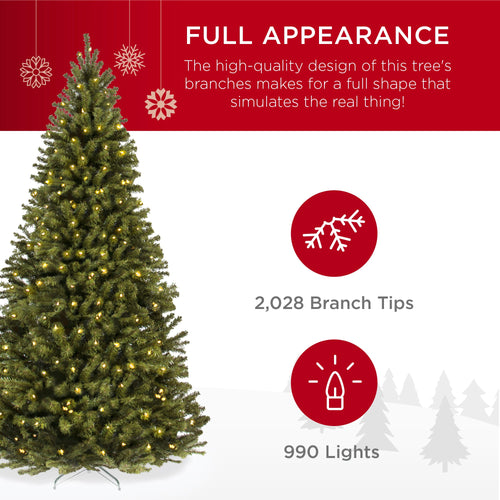 Pre-Lit Artificial Green Spruce Christmas Tree, w/Easy Assembly