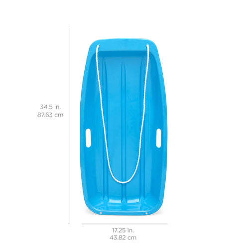 Kids Outdoor Plastic Toboggan Snow Sled Board w/ Pull Rope, Handles - 35in