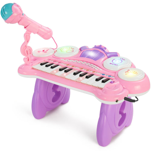 24-Key Kids Musical Electronic Keyboard w/ Drums, Microphone, MP3 - Pink