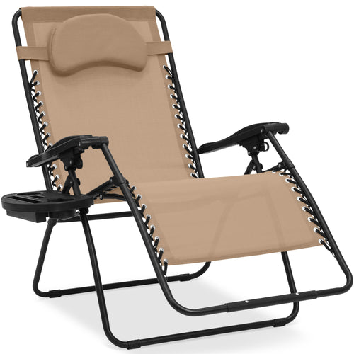 Oversized Reclining Zero Gravity Chair Lounger w/ Cup Holder, Pillow